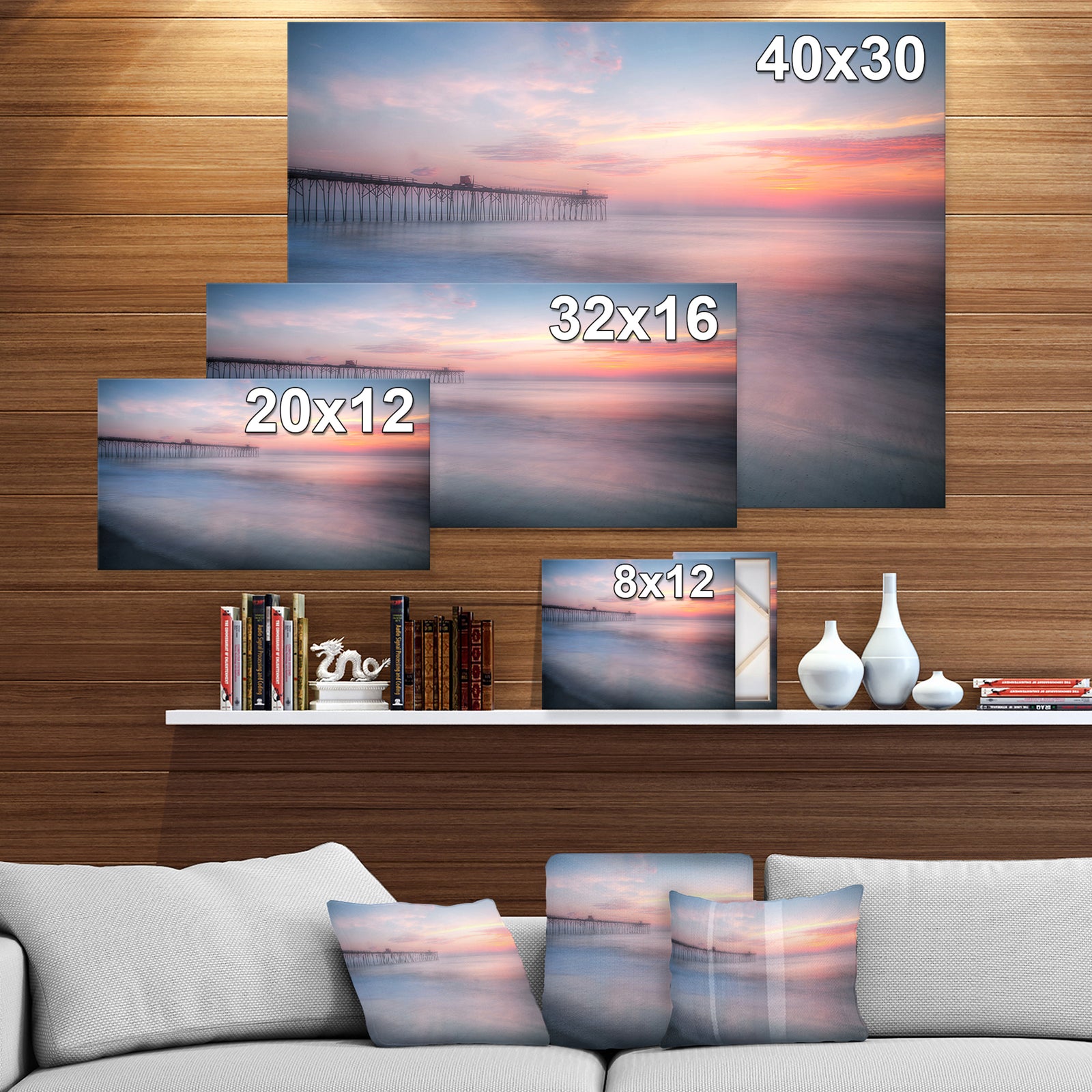 Soft Waves on Pier Sunrise - Sea & Shore Photography on wrapped Canvas