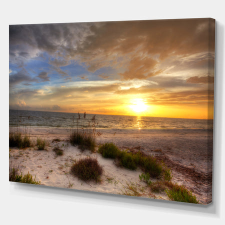 Sandy Beach with sunset - Sea & Shore Photography on wrapped Canvas
