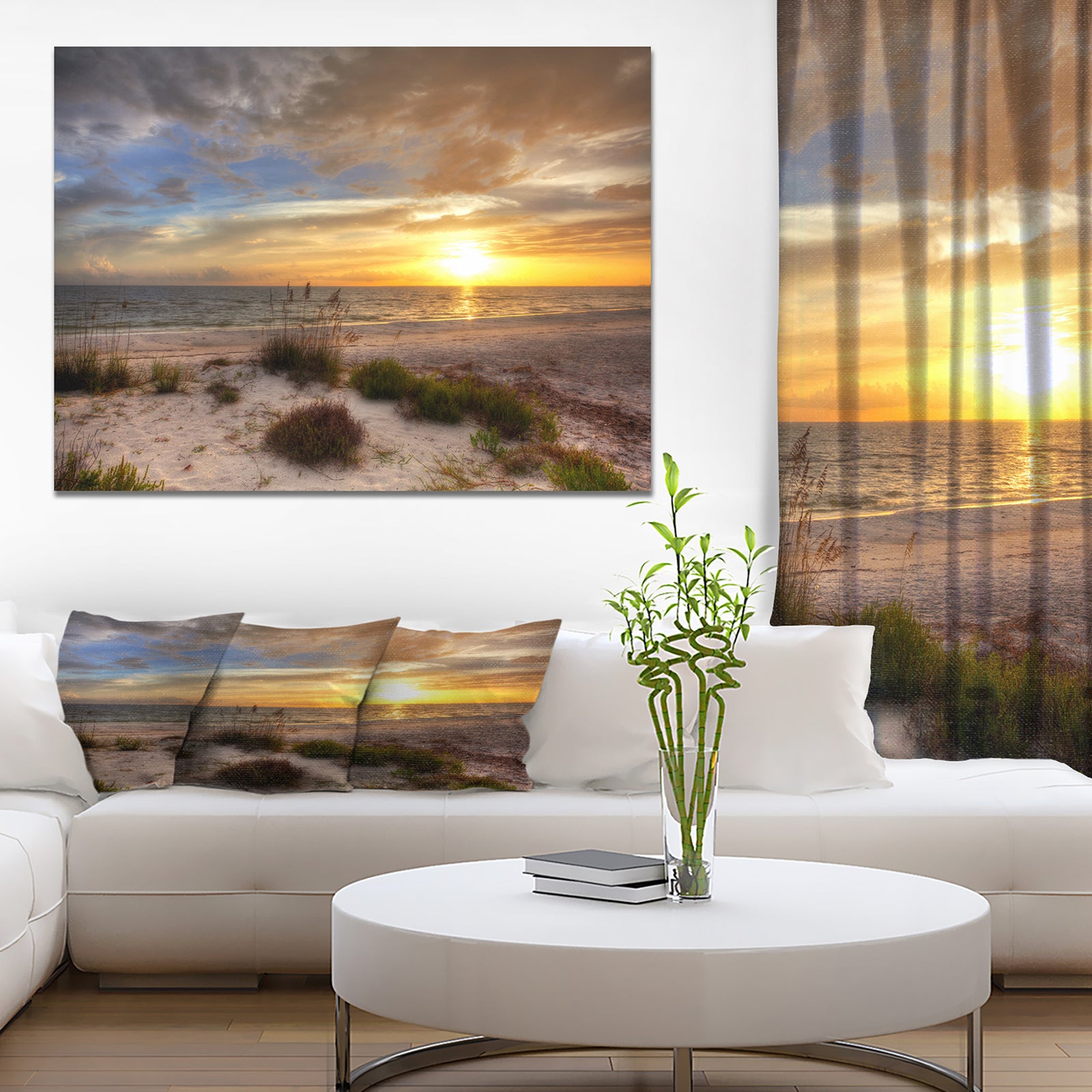 Sandy Beach with sunset - Sea & Shore Photography on wrapped Canvas