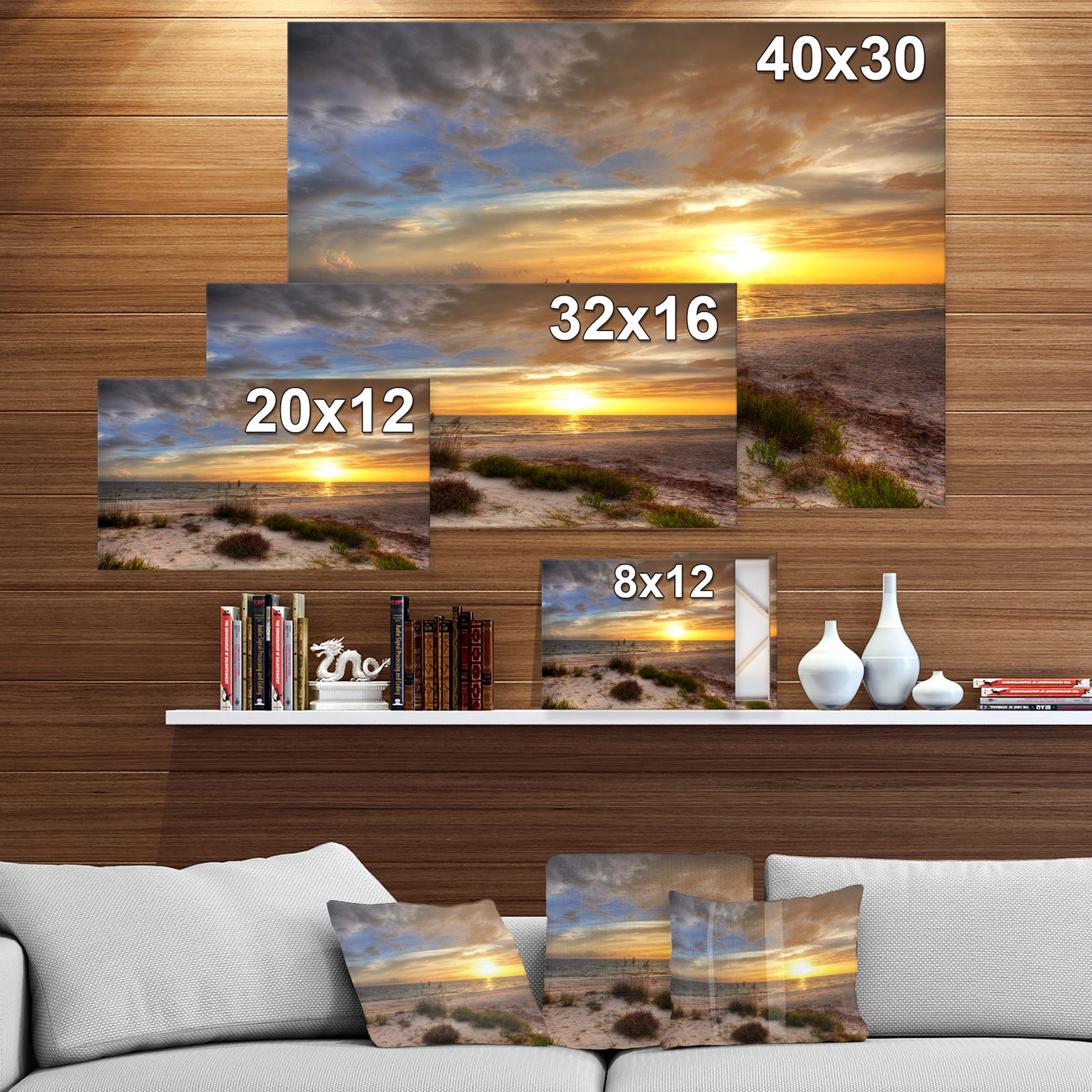 Sandy Beach with sunset - Sea & Shore Photography on wrapped Canvas