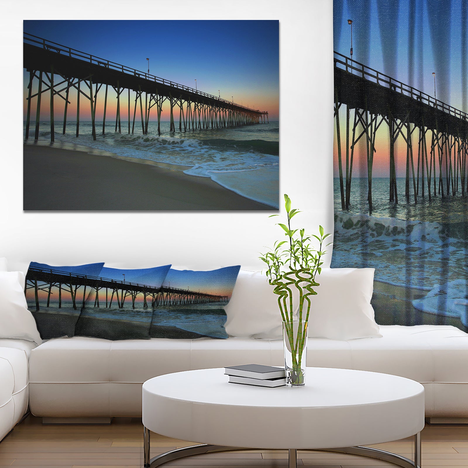 Pier sunrise in Blue Sky - Sea & Shore Photography on wrapped Canvas