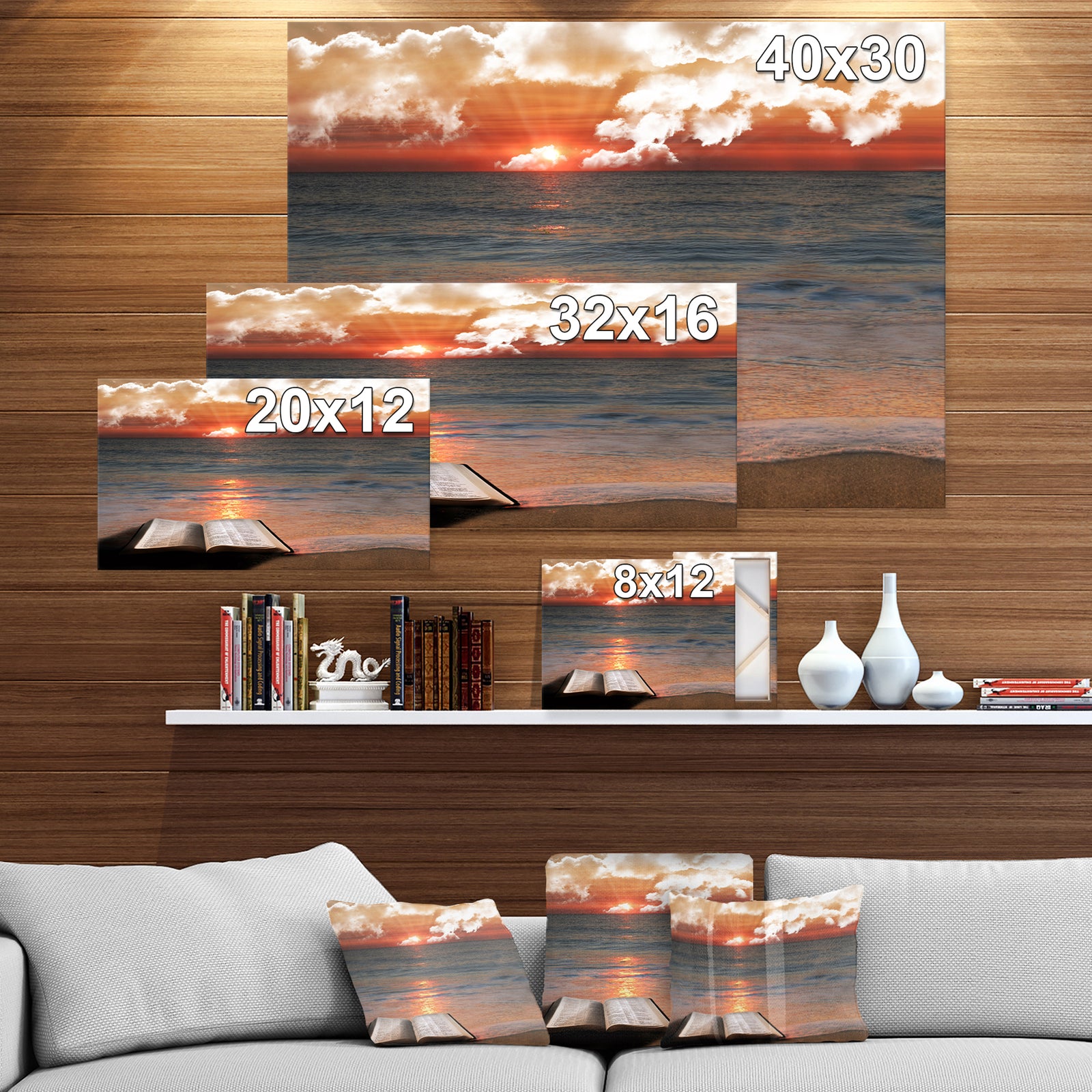 Open Bible in Cloudy Sunset - Sea & Shore Contemporary on wrapped Canvas