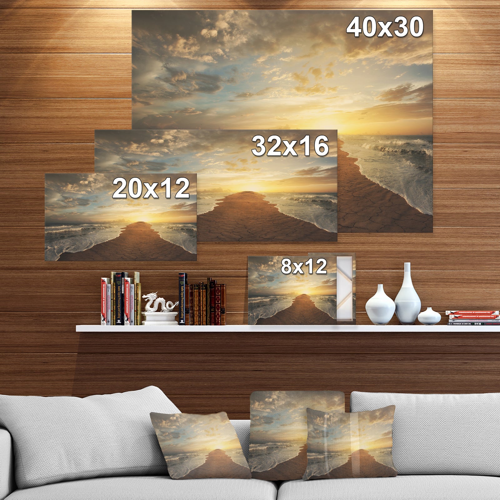 Devided ocean in Sunset - Sea & Shore Photography on wrapped Canvas