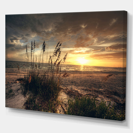Grassy and beach sunset - Sea & Shore Photography on wrapped Canvas