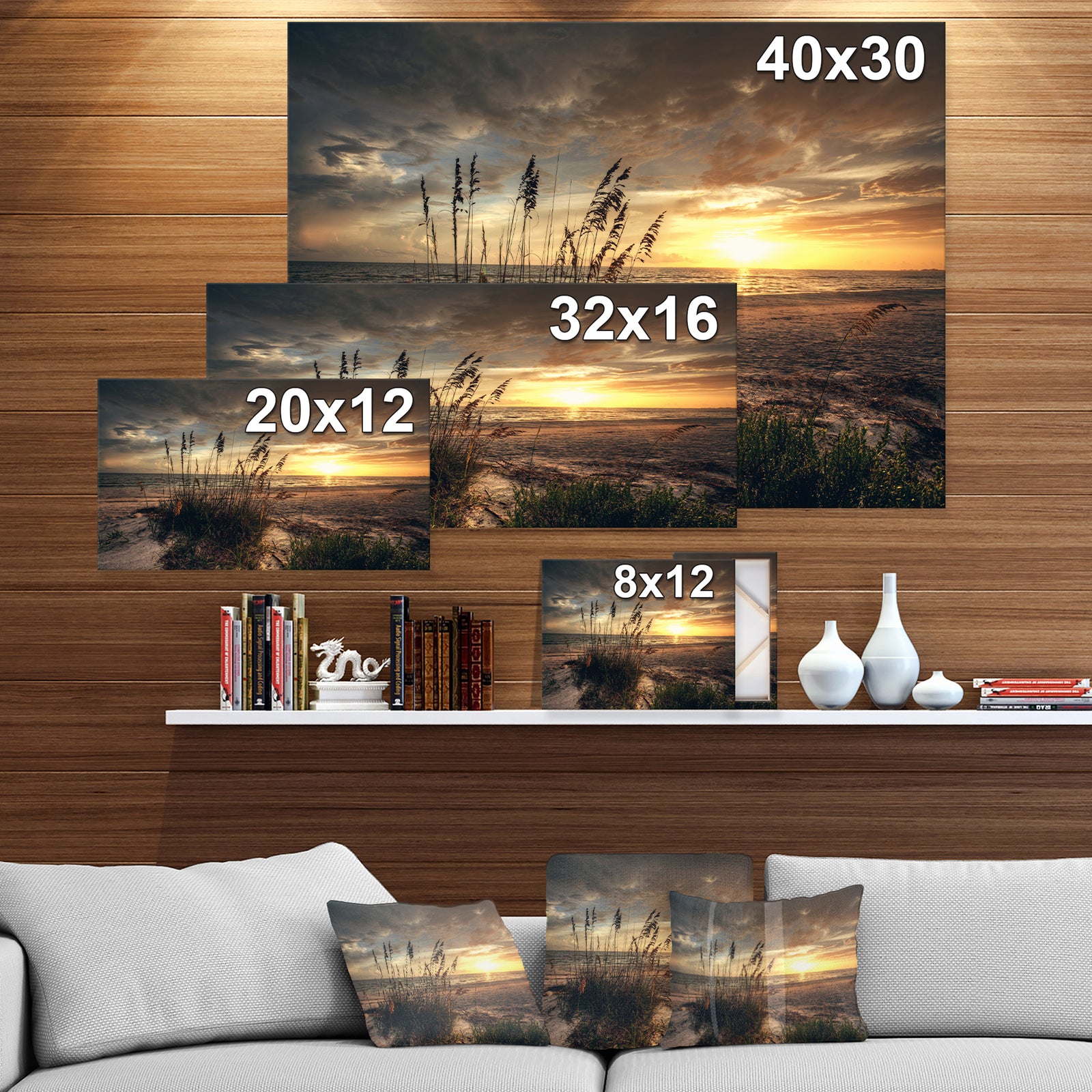 Grassy and beach sunset - Sea & Shore Photography on wrapped Canvas