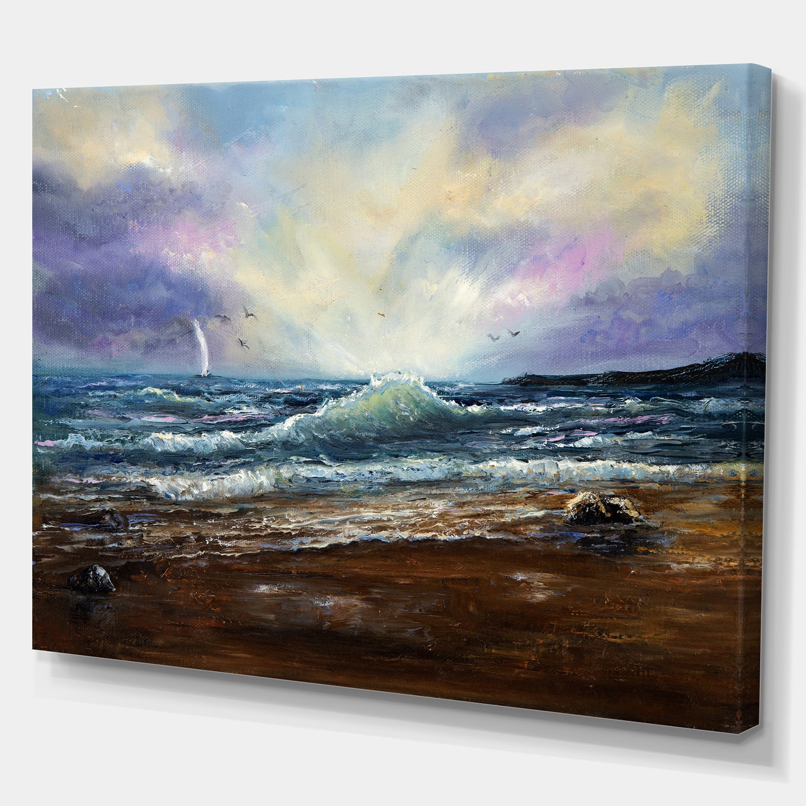 Waves at Ocean Sea Shore - Sea & Shore Painting Print on Wrapped Canvas