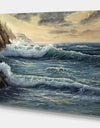 Ocean Waves under Dark Cloudy Sky - Sea & Shore Painting Print on Wrapped Canvas