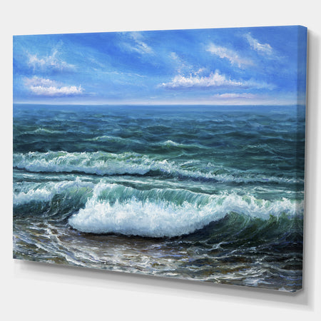 Ocean shore under Blue Sky - Sea & Shore Painting Print on Wrapped Canvas