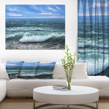 Ocean shore under Blue Sky - Sea & Shore Painting Print on Wrapped Canvas
