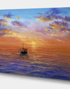 Fishing Boat in Golden Sunset - Sea & Shore Painting Print on Wrapped Canvas