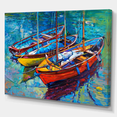 Three Fishing Boat Oil Painting - Sea & Shore Painting Print on Wrapped Canvas