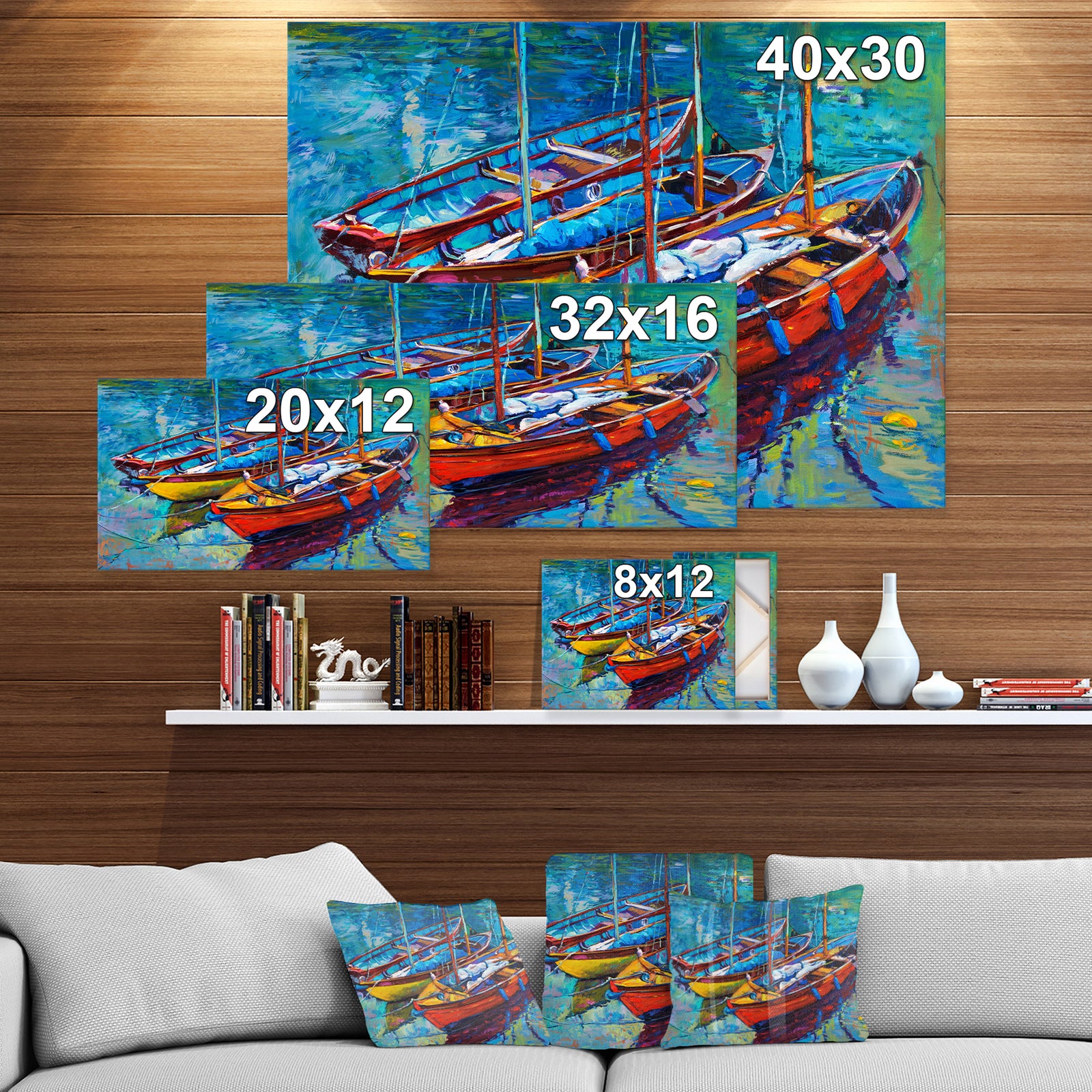 Three Fishing Boat Oil Painting - Sea & Shore Painting Print on Wrapped Canvas