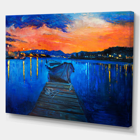 Boats in Sea Oil Painting - Sea & Shore Painting Print on Wrapped Canvas