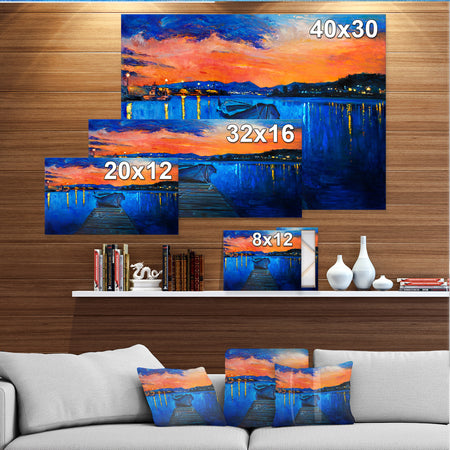 Boats in Sea Oil Painting - Sea & Shore Painting Print on Wrapped Canvas