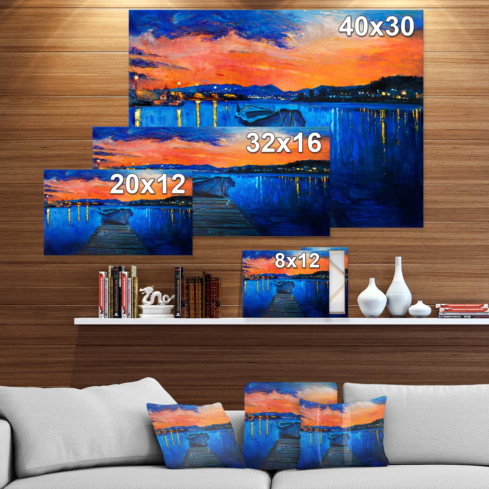 Boats in Sea Oil Painting - Sea & Shore Painting Print on Wrapped Canvas