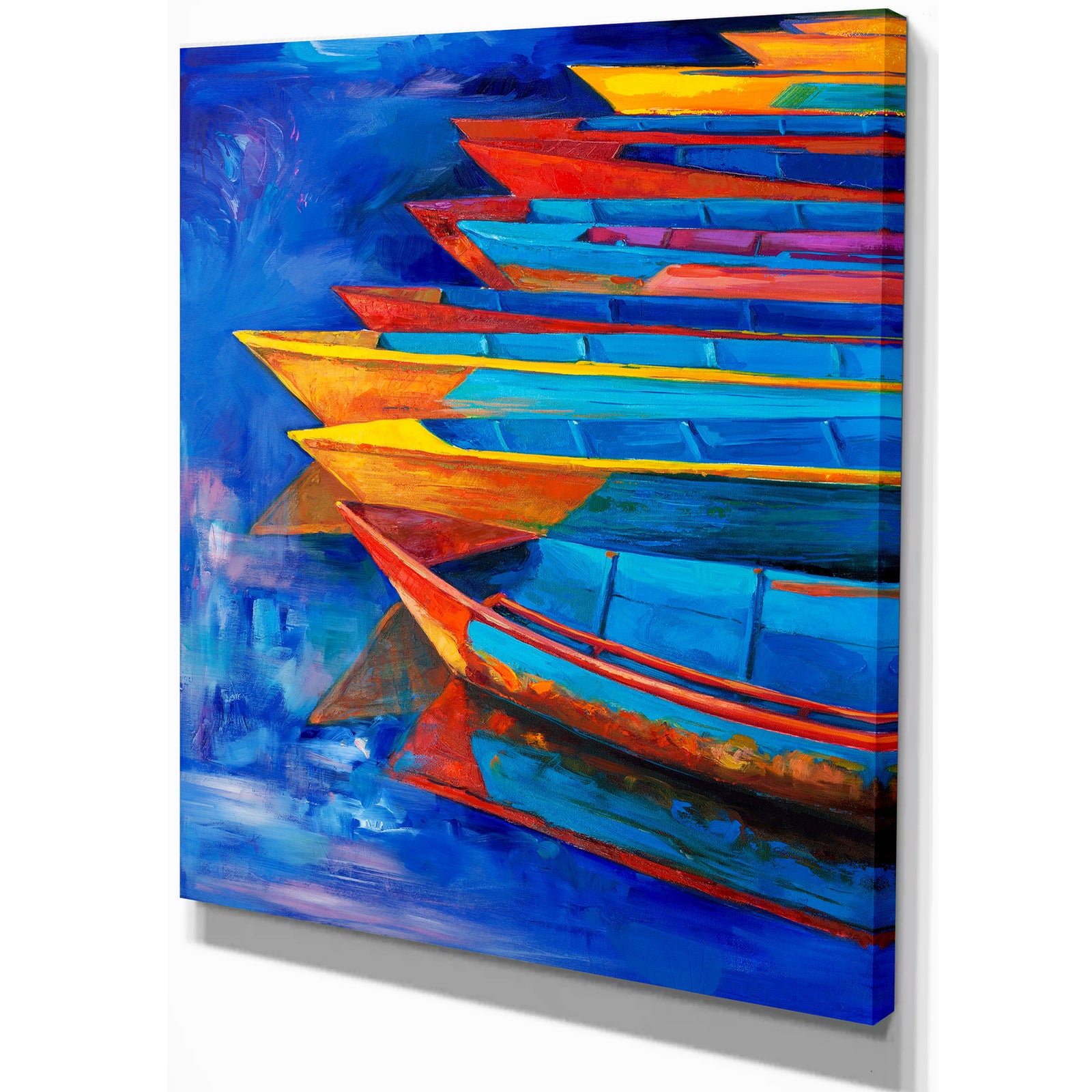 Boats and Jetty at Pier in Oil Painting - Sea & Shore Painting Print on Wrapped Canvas