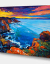 Rich Golden Sunset Over Ocean and Cliffs - Sea & Shore Painting Print on Wrapped Canvas