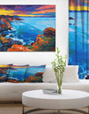 Rich Golden Sunset Over Ocean and Cliffs - Sea & Shore Painting Print on Wrapped Canvas