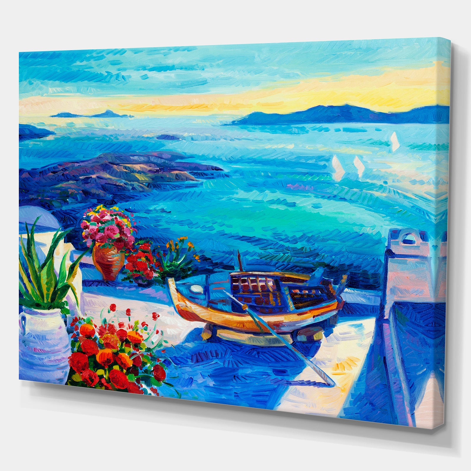 Oia village at Santorini island Sea View - Sea & Shore Painting Print on Wrapped Canvas