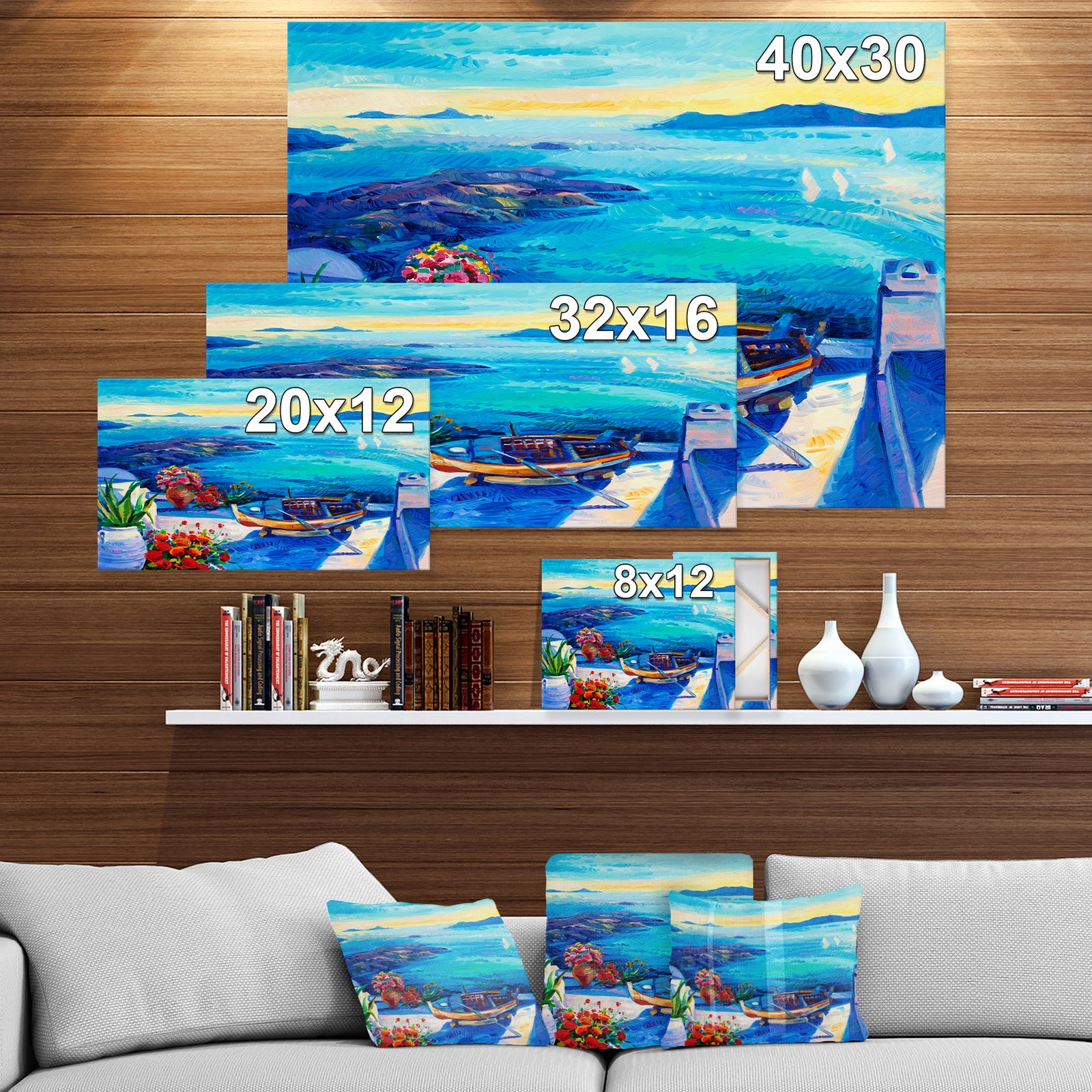 Oia village at Santorini island Sea View - Sea & Shore Painting Print on Wrapped Canvas
