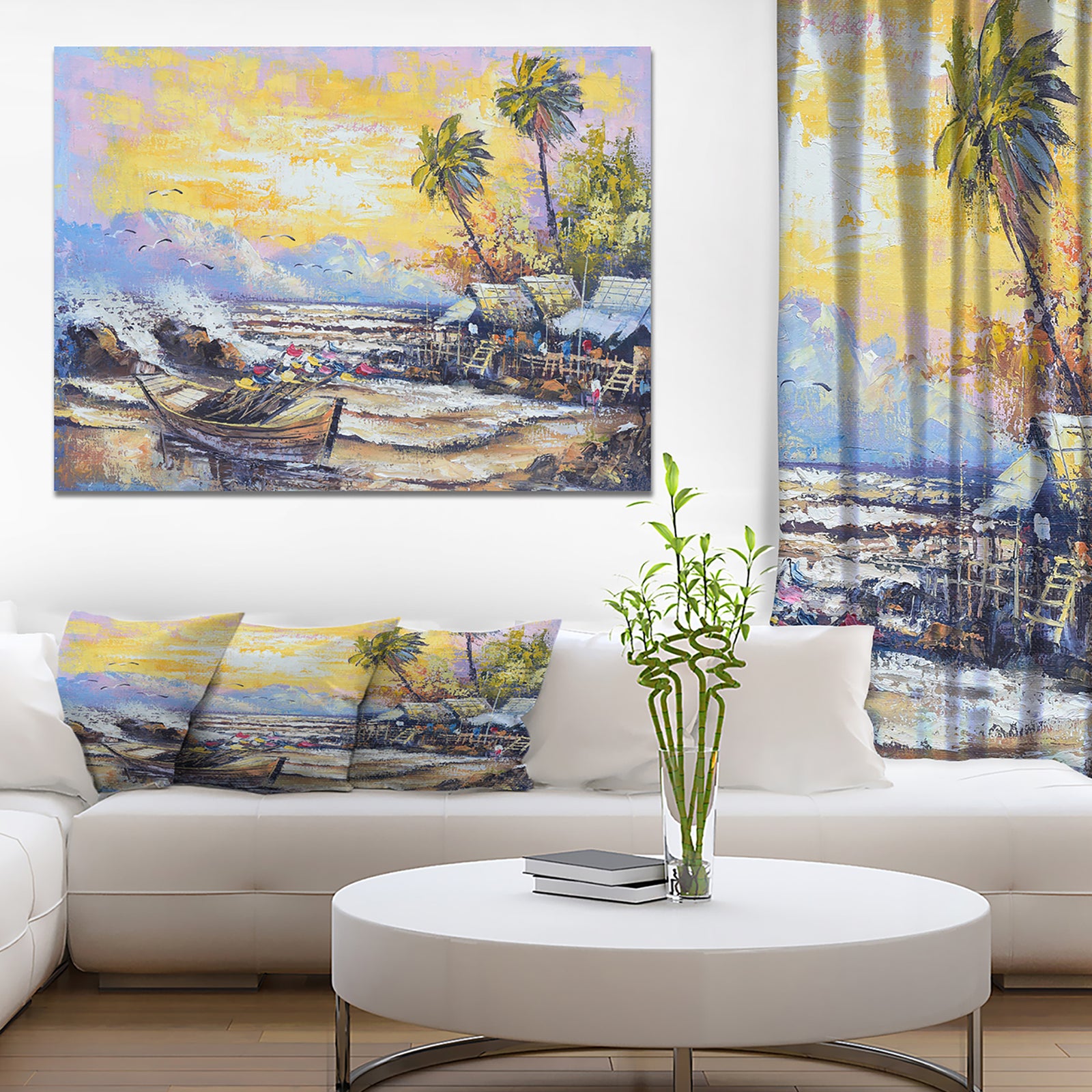 Old Fishing Boat in Pier - Sea & Shore Painting Print on Wrapped Canvas