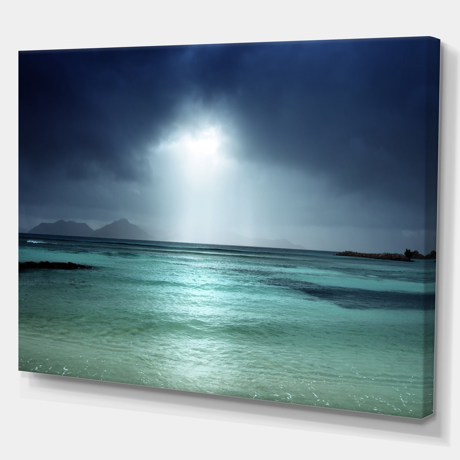 Grey sky on the beach of la Digue island Seychelles - Sea & Shore Photographic on wrapped Canvas