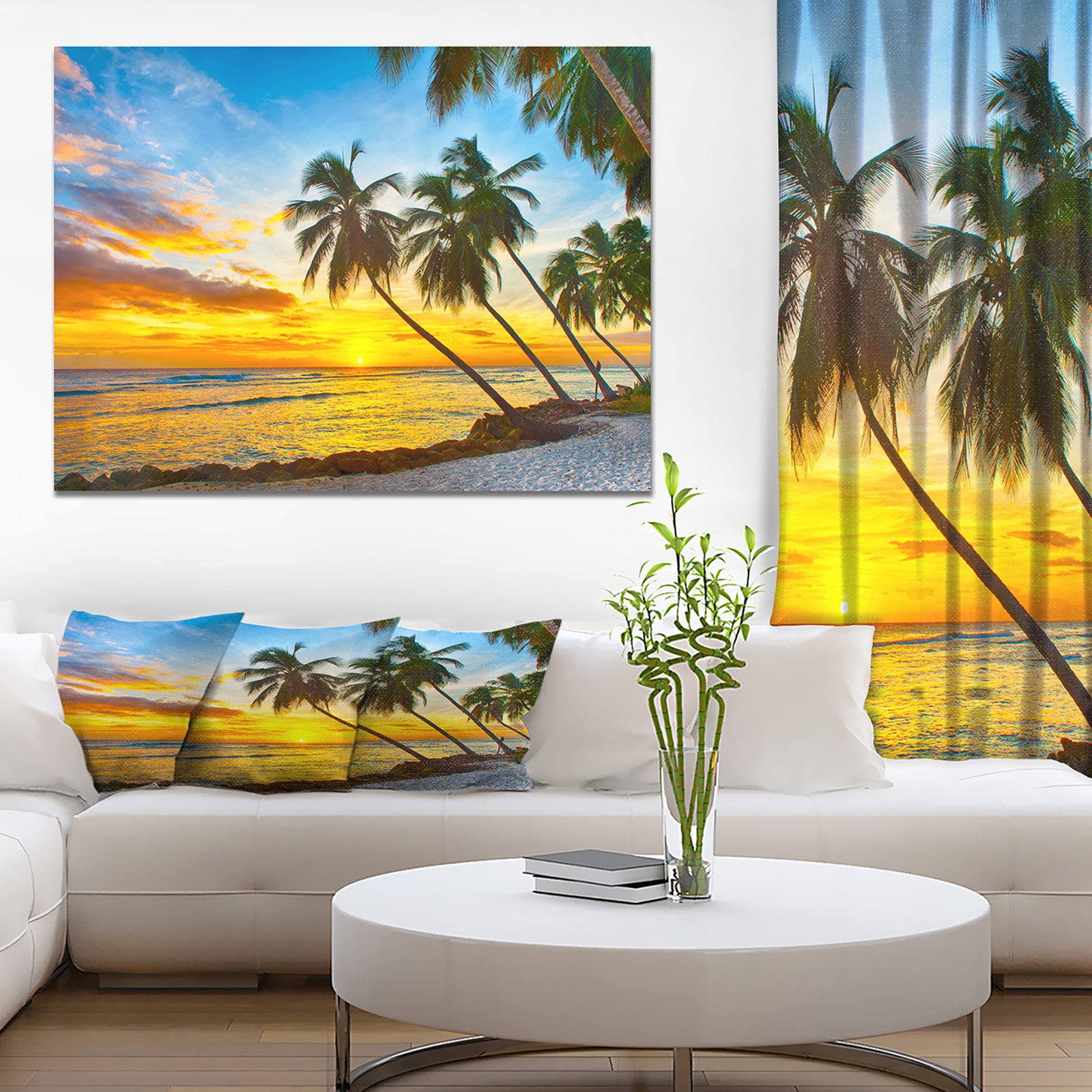Palm tree at the beach - Sea & Shore Photographic on wrapped Canvas