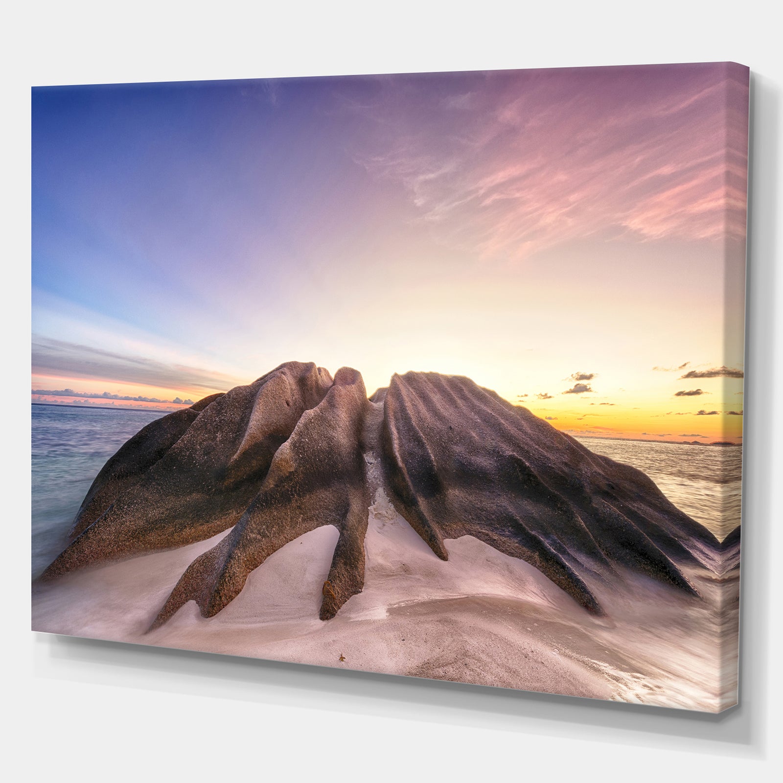 Granite Boulders in Sand Beach - Sea & Shore Photographic on wrapped Canvas