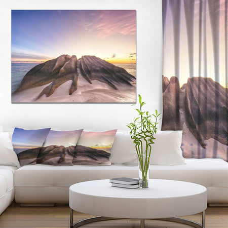 Granite Boulders in Sand Beach - Sea & Shore Photographic on wrapped Canvas