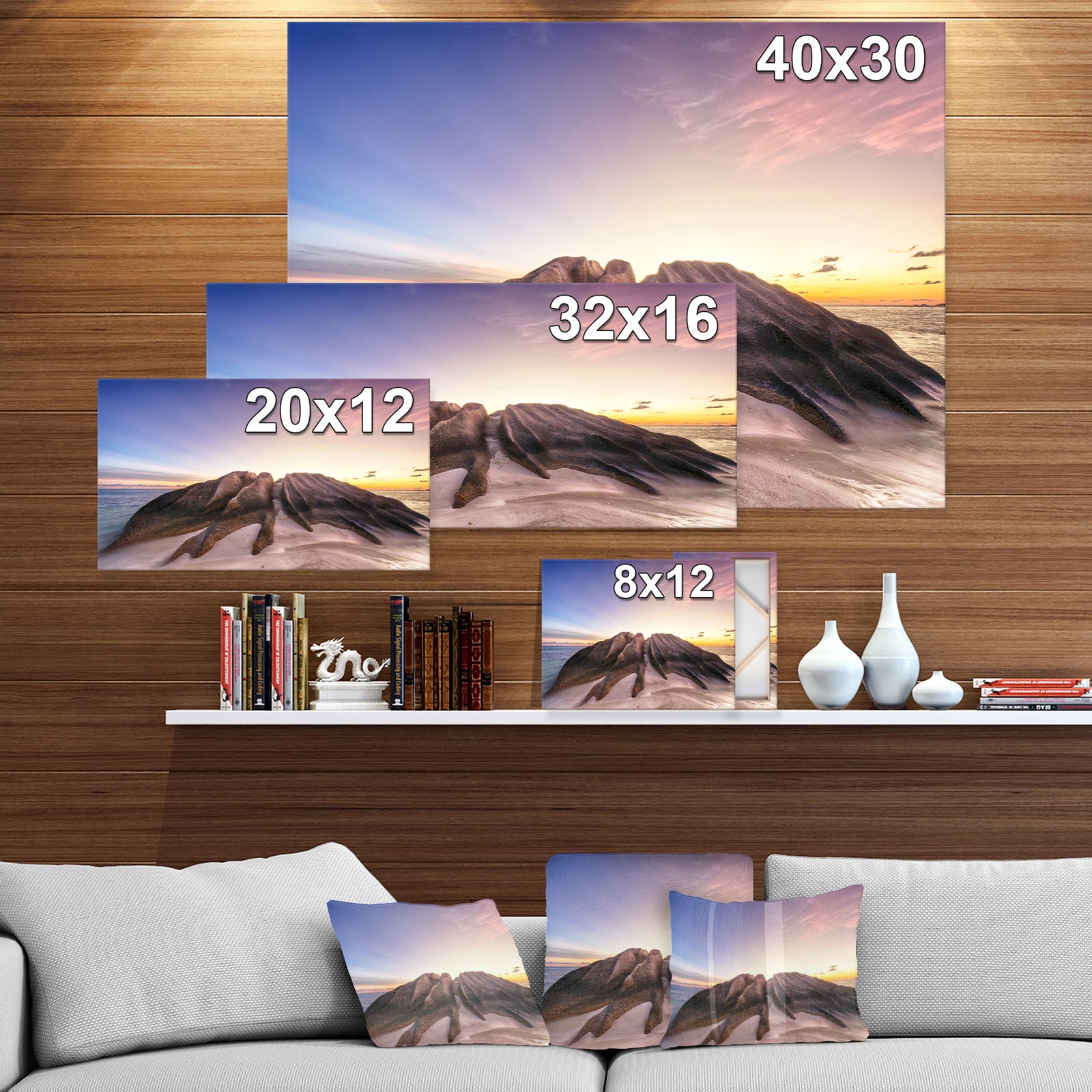 Granite Boulders in Sand Beach - Sea & Shore Photographic on wrapped Canvas