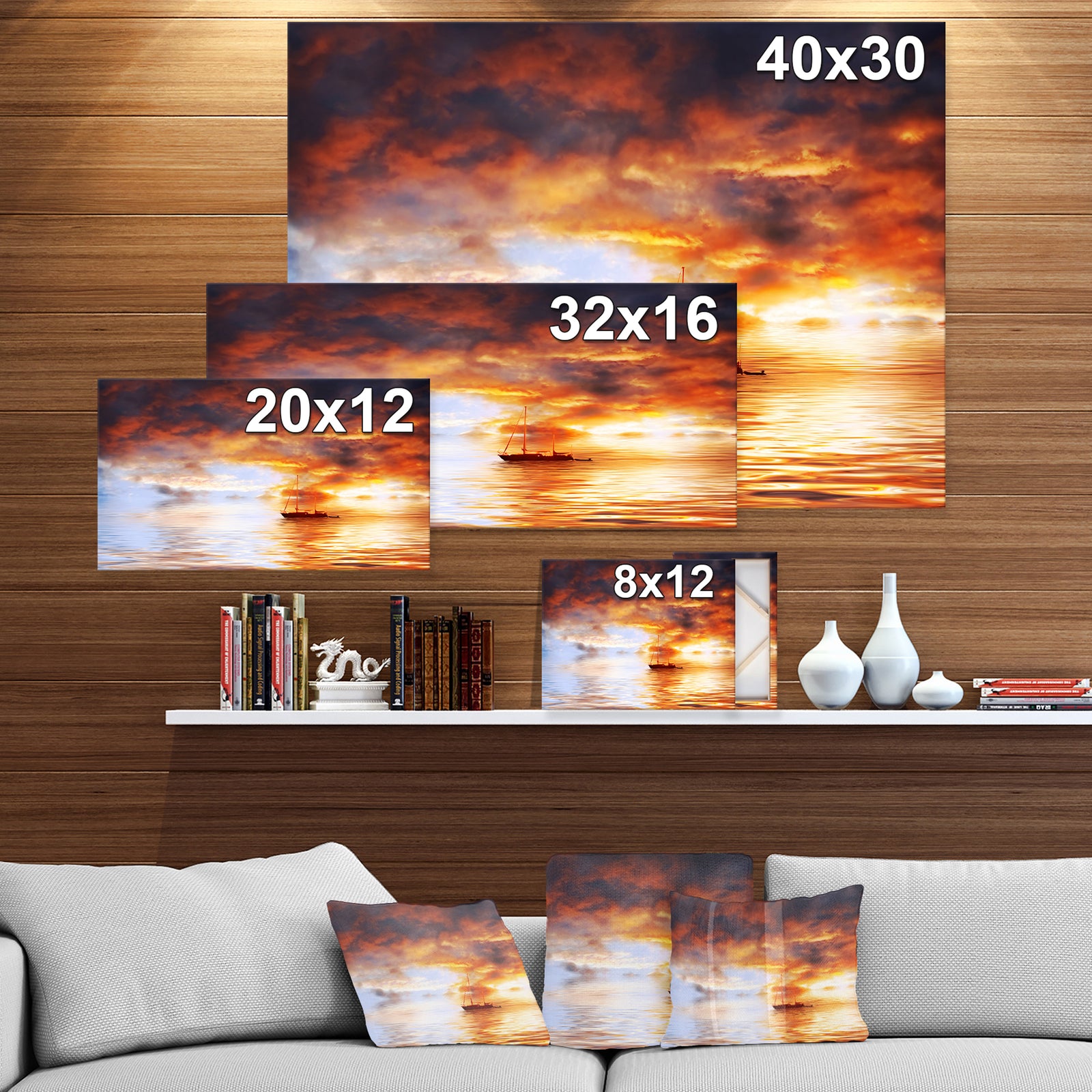 Boat in late sunset - Sea & Shore Painting Print on Wrapped Canvas