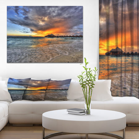 Water Villas in Indian Ocean - Landscapes Sea & Shore Photographic on wrapped Canvas