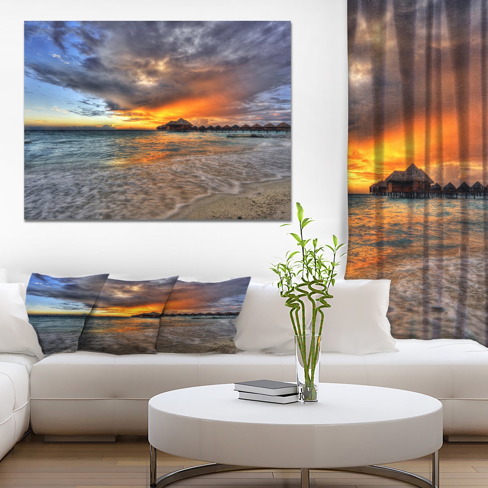 Water Villas in Indian Ocean - Landscapes Sea & Shore Photographic on wrapped Canvas