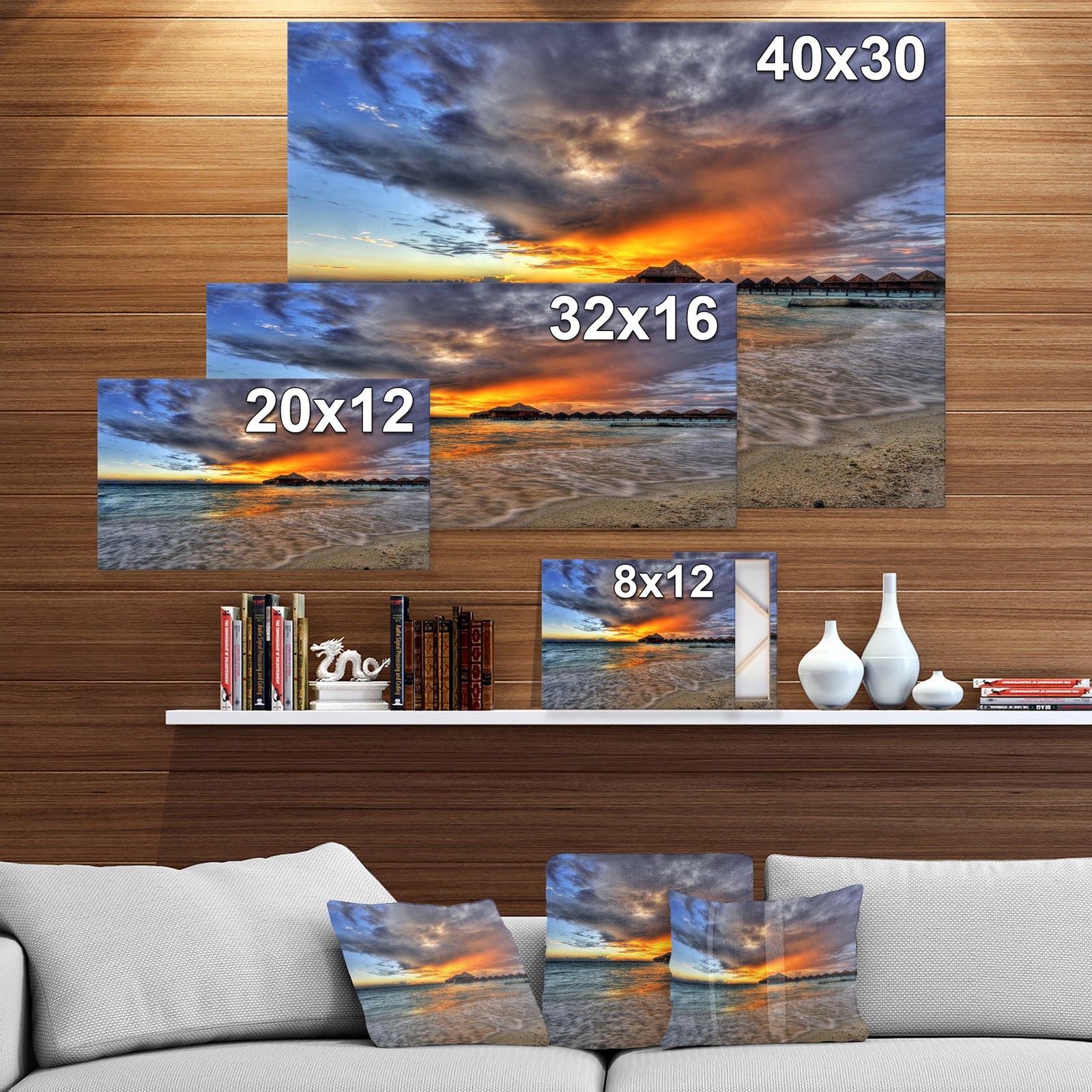 Water Villas in Indian Ocean - Landscapes Sea & Shore Photographic on wrapped Canvas