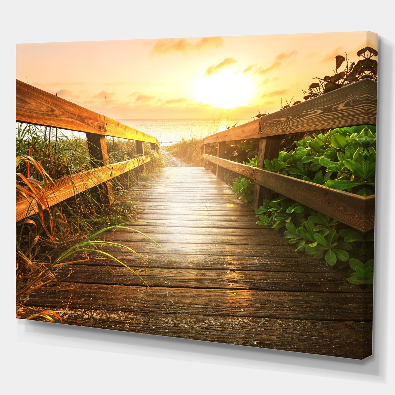 Boardwalk on beach - Landscapes Sea & Shore Photographic on wrapped Canvas
