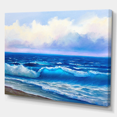 Seascape in Cloudy sky - Sea & Shore Painting Print on Wrapped Canvas