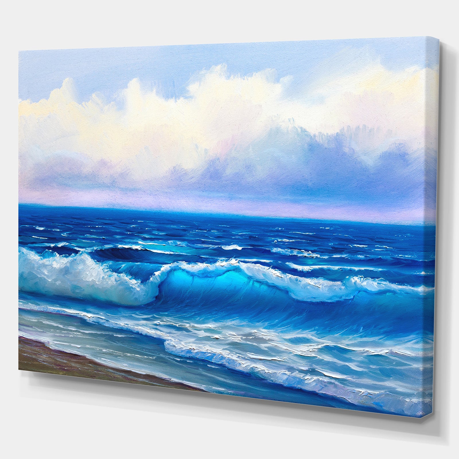 Seascape in Cloudy sky - Sea & Shore Painting Print on Wrapped Canvas