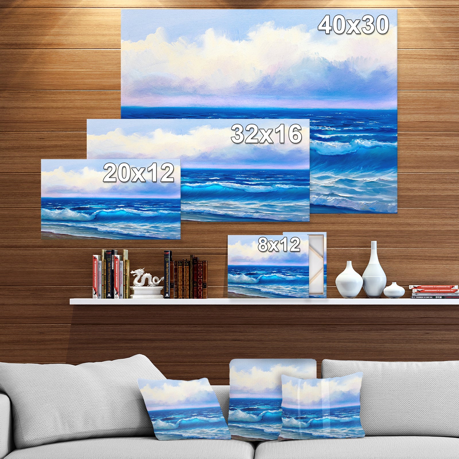 Seascape in Cloudy sky - Sea & Shore Painting Print on Wrapped Canvas