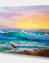 Sunsets over ocean waves - Sea & Shore Painting Print on Wrapped Canvas