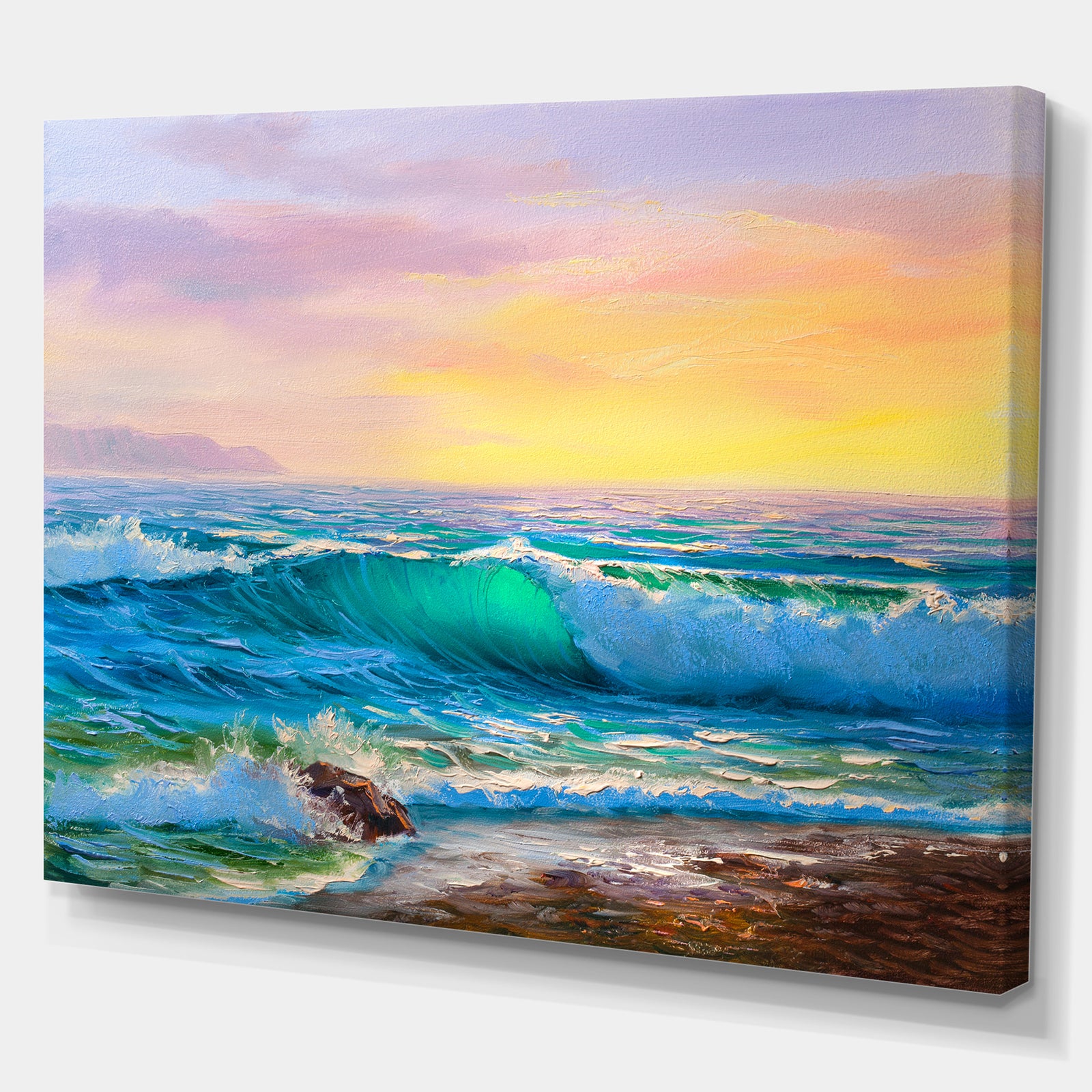Sunsets over ocean waves - Sea & Shore Painting Print on Wrapped Canvas