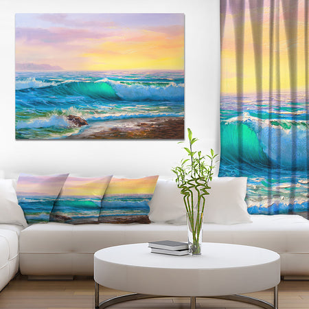 Sunsets over ocean waves - Sea & Shore Painting Print on Wrapped Canvas