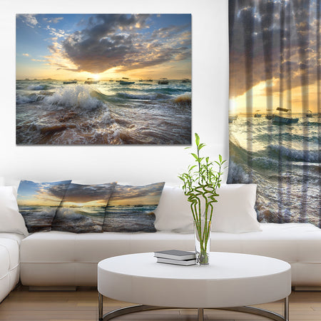 Boats in the ocean - Sea & Shore Painting Print on Wrapped Canvas