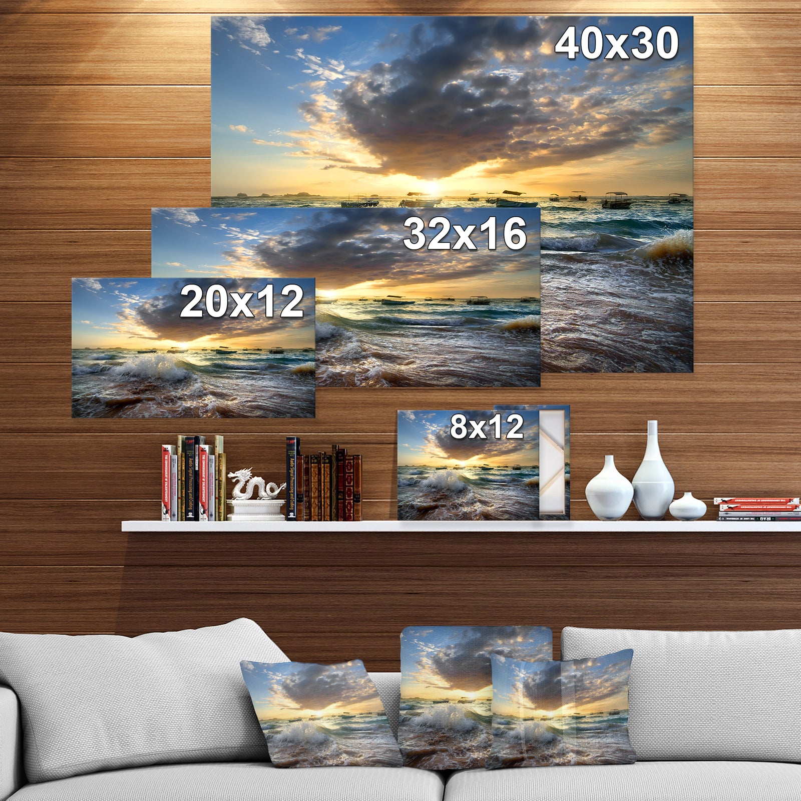 Boats in the ocean - Sea & Shore Painting Print on Wrapped Canvas