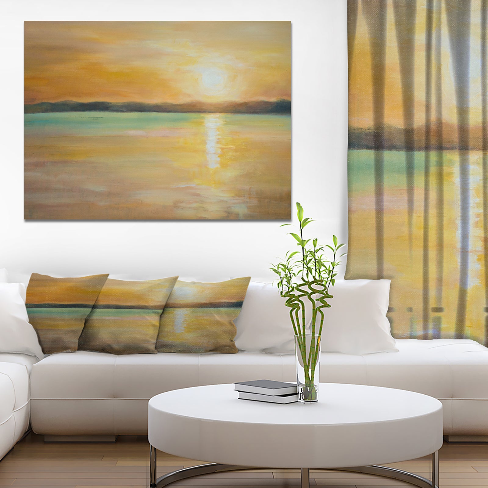 Sunset over the Horizon - Sea & Shore Painting Print on Wrapped Canvas