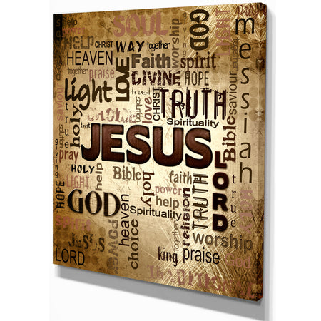Jesus - word cloud in grunge background - Religious Contemporary on Wrapped Canvas
