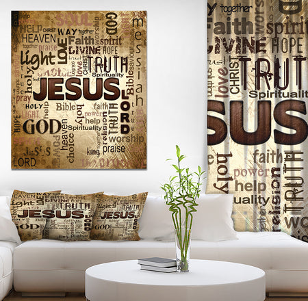 Jesus - word cloud in grunge background - Religious Contemporary on Wrapped Canvas