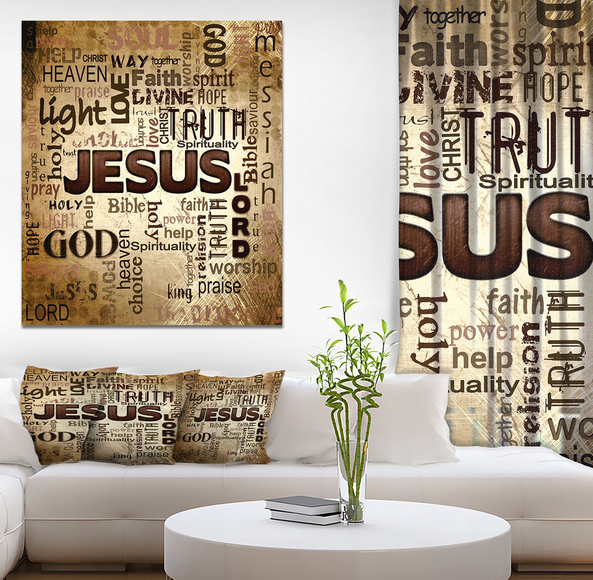 Jesus - word cloud in grunge background - Religious Contemporary on Wrapped Canvas