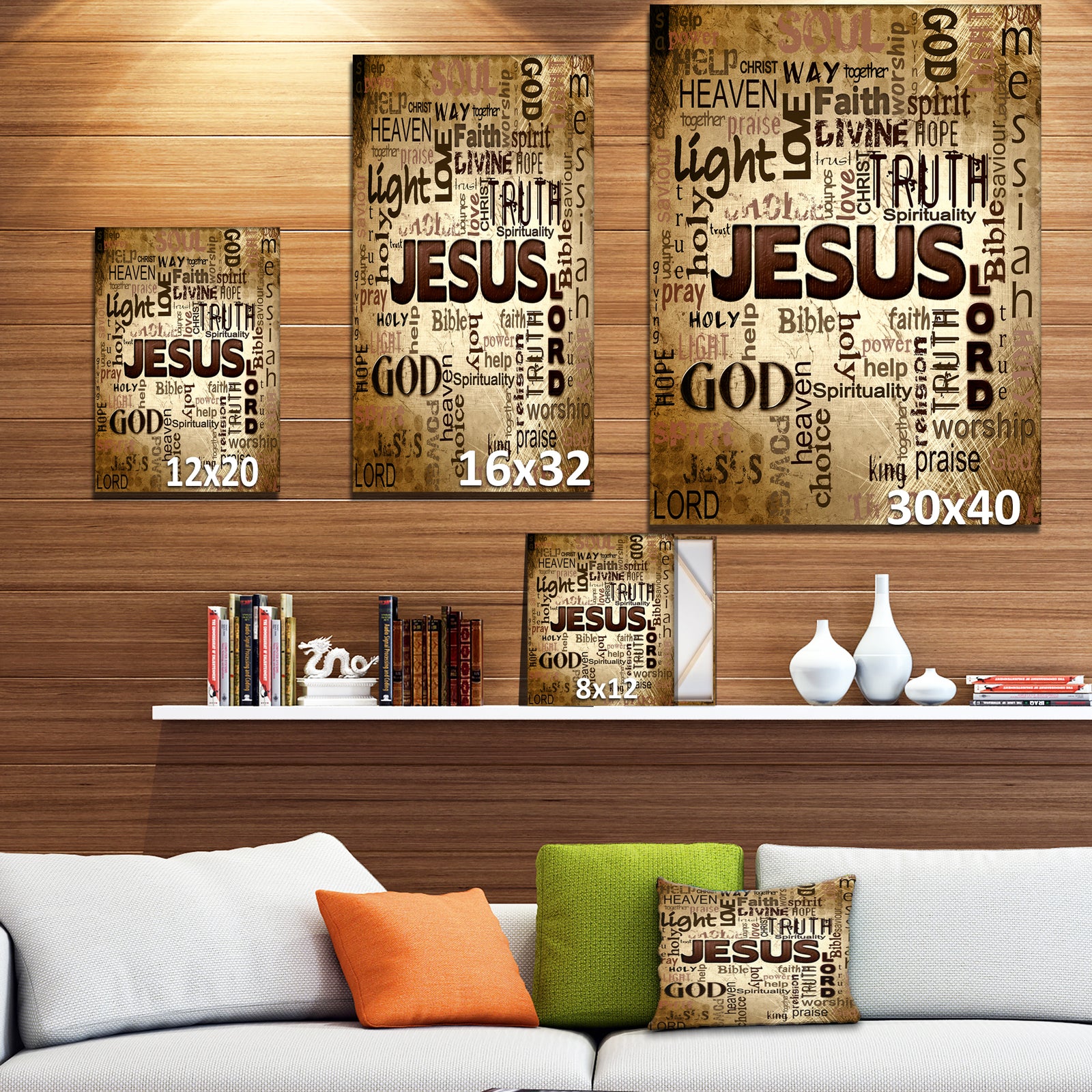 Jesus - word cloud in grunge background - Religious Contemporary on Wrapped Canvas