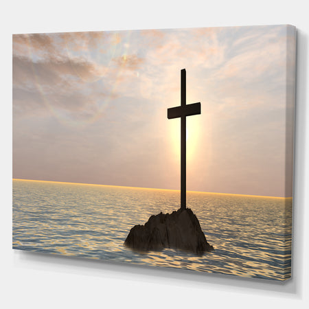 Jesus Christian Cross in Bay View - Religious Art on Wrapped Canvas
