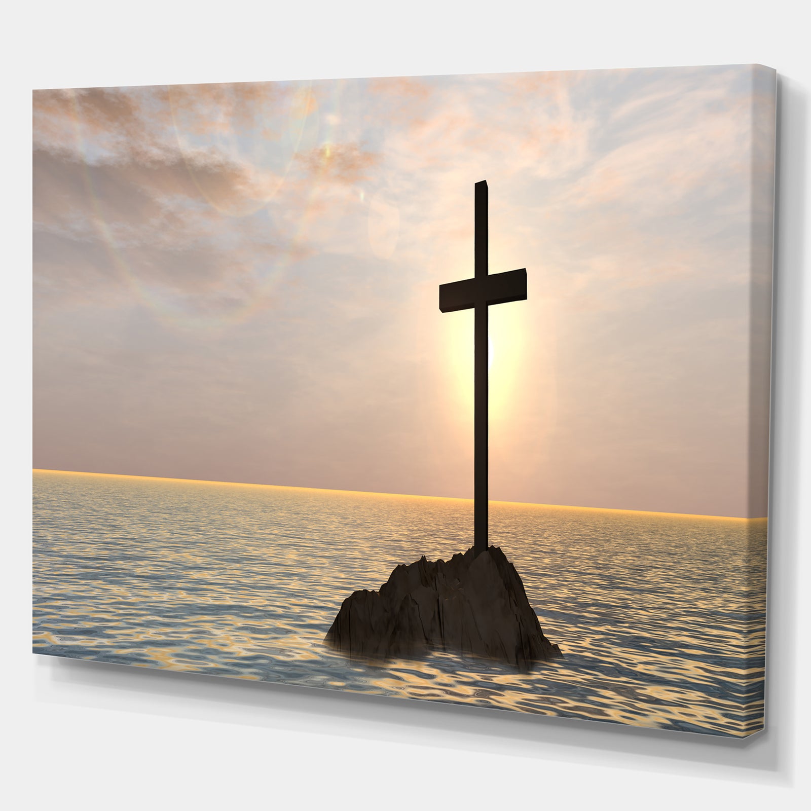 Jesus Christian Cross in Bay View - Religious Art on Wrapped Canvas